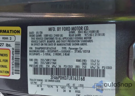 2020 Ford Fusion Se from USA, damaged, VIN 3FA6P0HD7LR163168